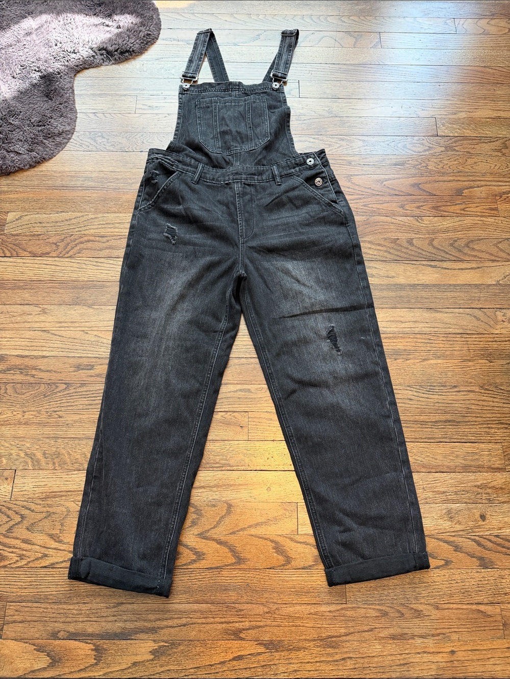 Women's Black Denim Overalls with Adjustable Straps